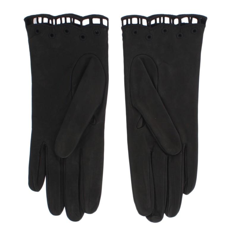 Black Leather Floral Cutout Gloves