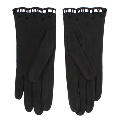 Black Leather Floral Cutout Gloves