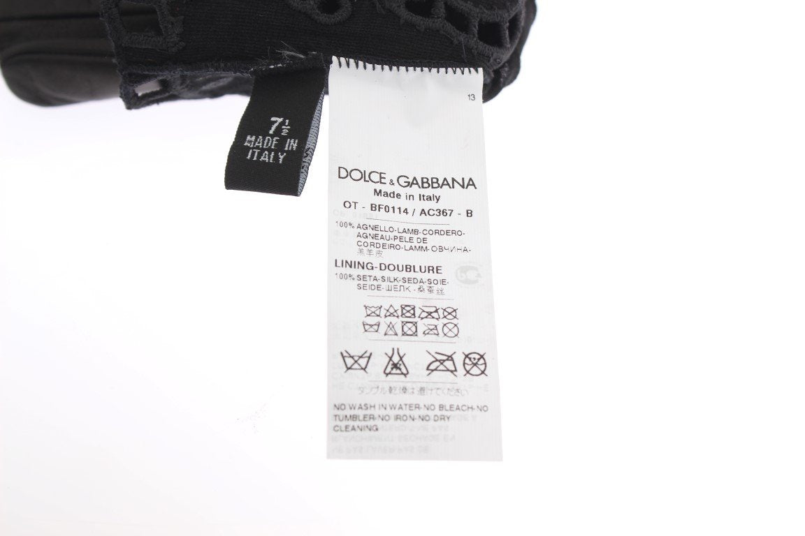 Black Leather Floral Cutout Gloves
