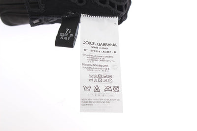Black Leather Floral Cutout Gloves