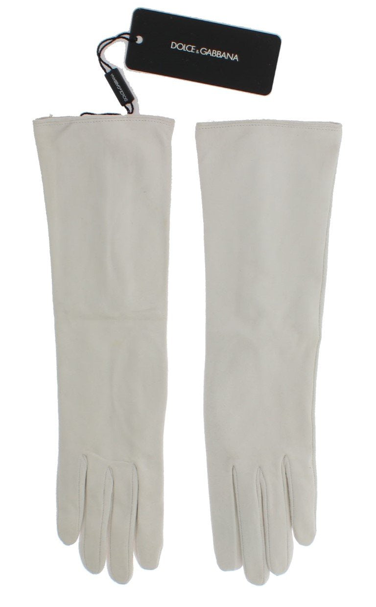 White Suede Elbow Button Gloves