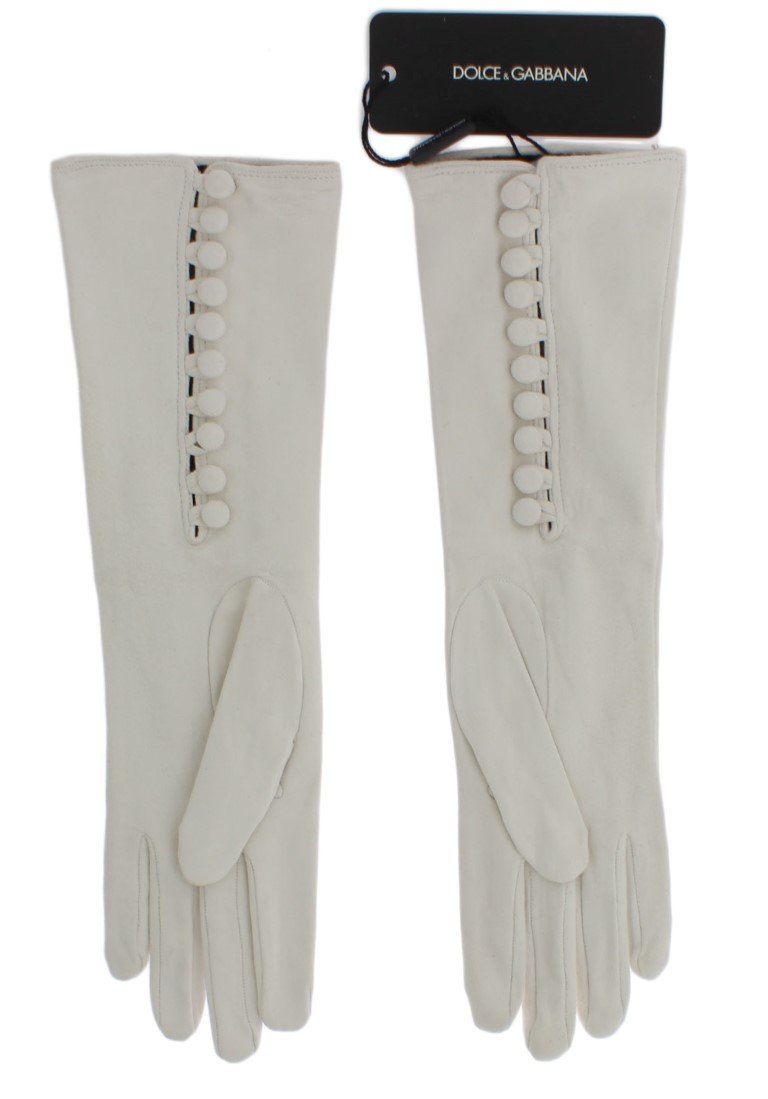 White Suede Elbow Button Gloves