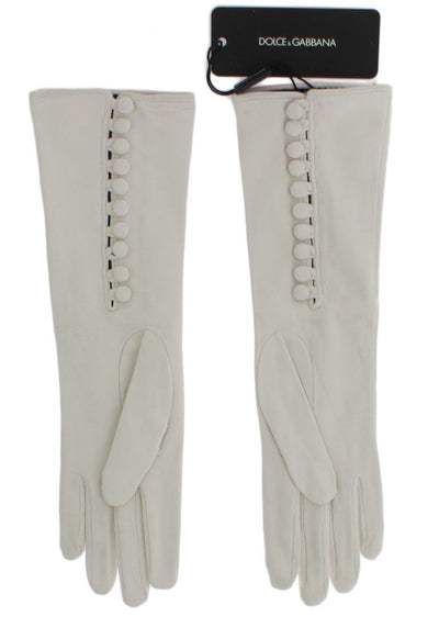White Suede Elbow Button Gloves