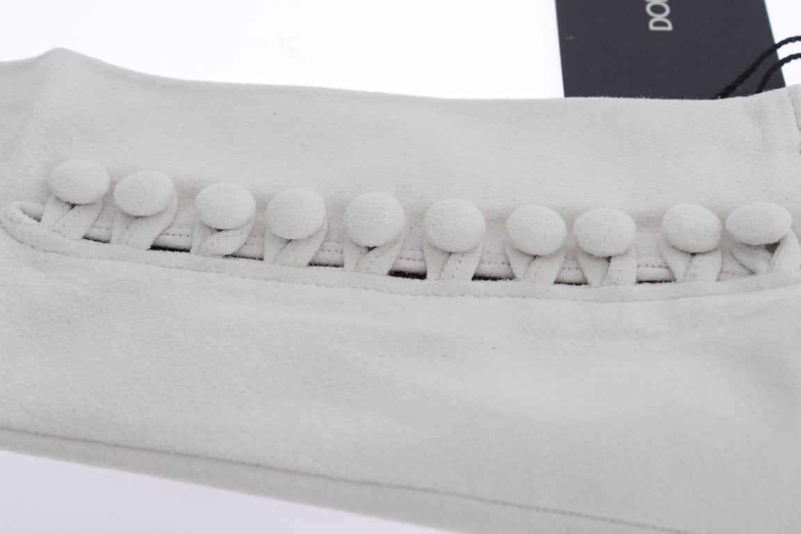 White Suede Elbow Button Gloves