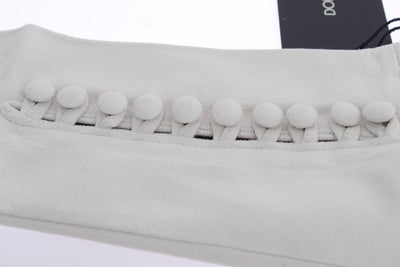 White Suede Elbow Button Gloves