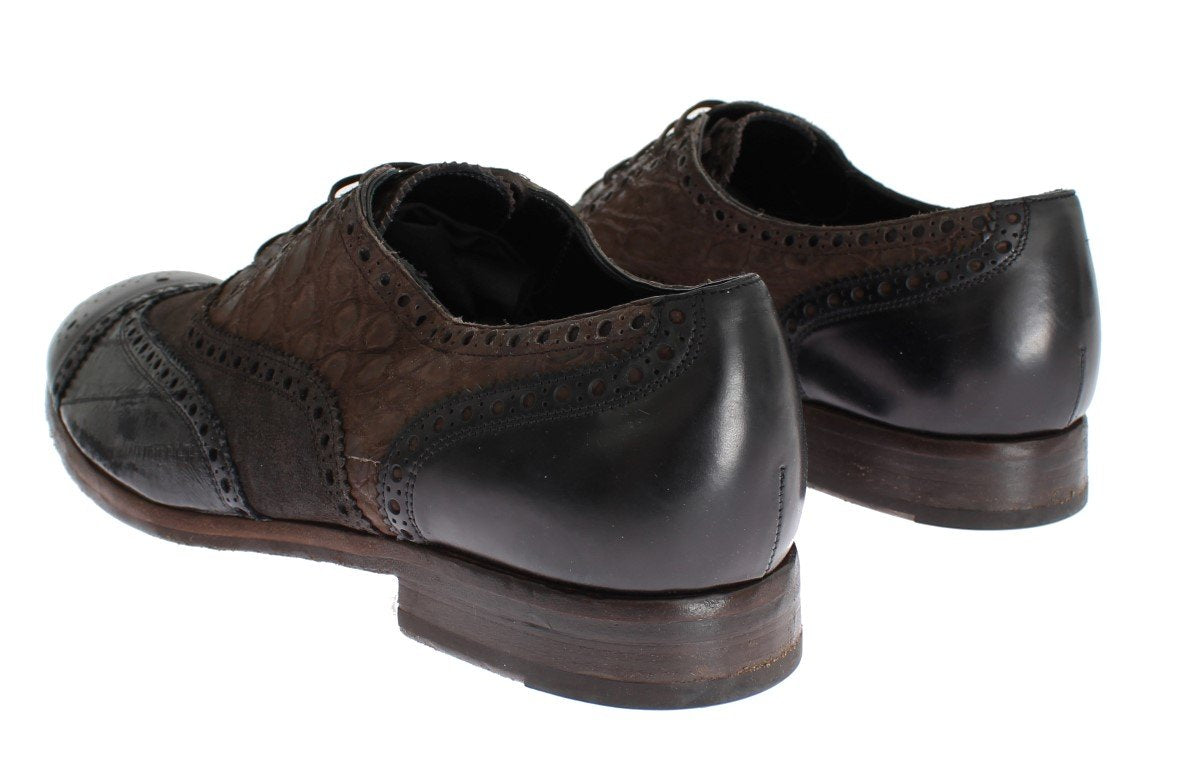 Brown Eelskin Caiman Crocodile Dress Shoes