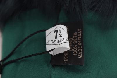 Black Leather Green Fur Elbow Gloves