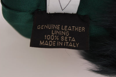Black Leather Green Fur Elbow Gloves