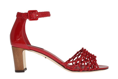 Red Leather Ankle Strap Sandals