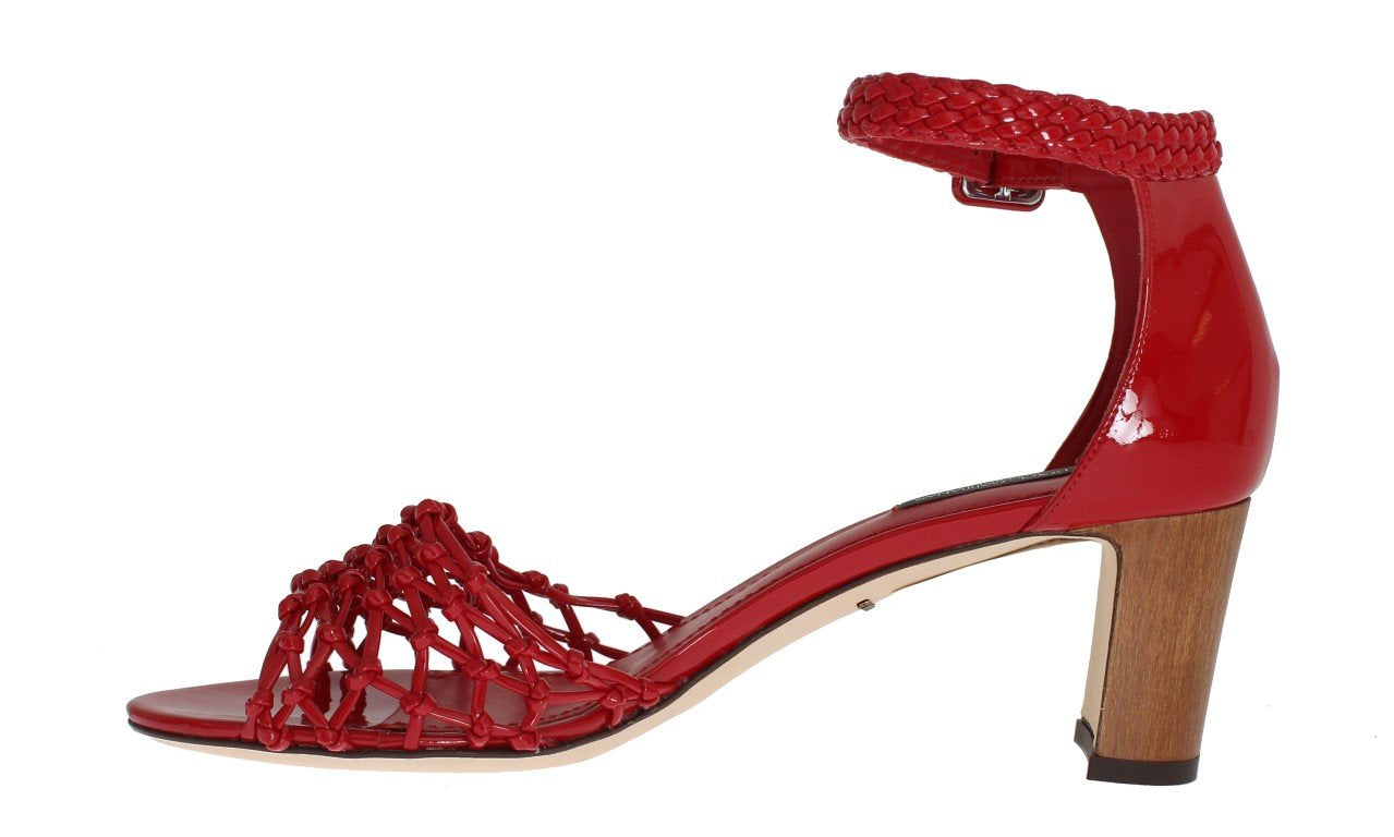 Red Leather Ankle Strap Sandals