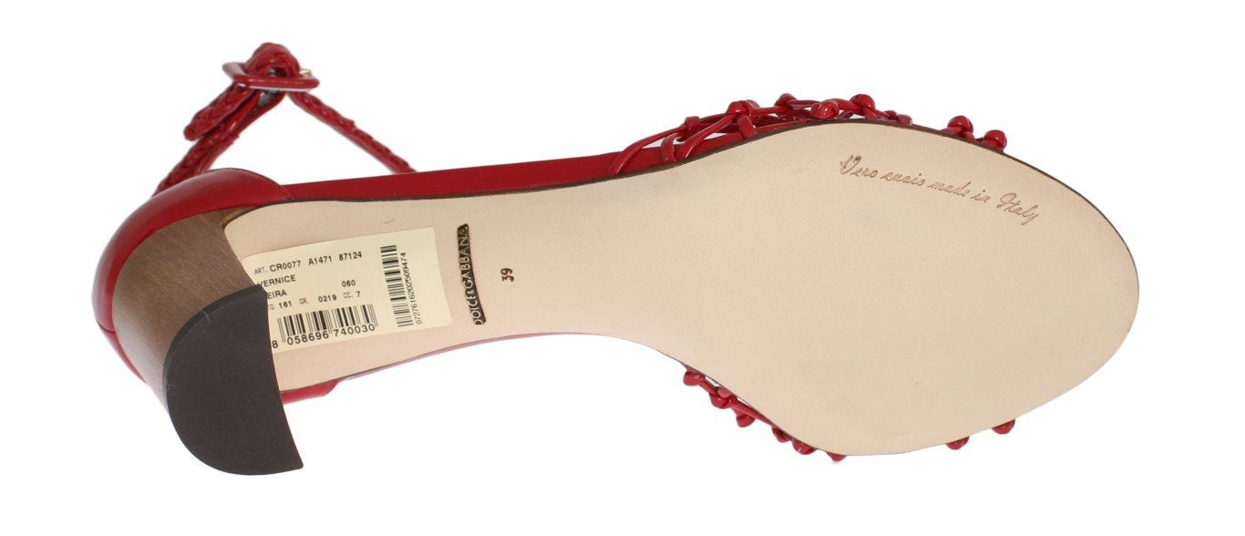 Red Leather Ankle Strap Sandals