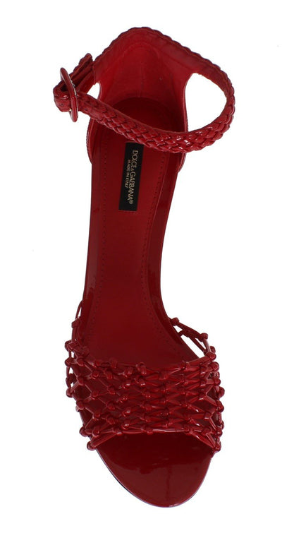 Red Leather Ankle Strap Sandals