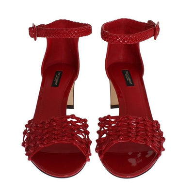 Red Leather Ankle Strap Sandals