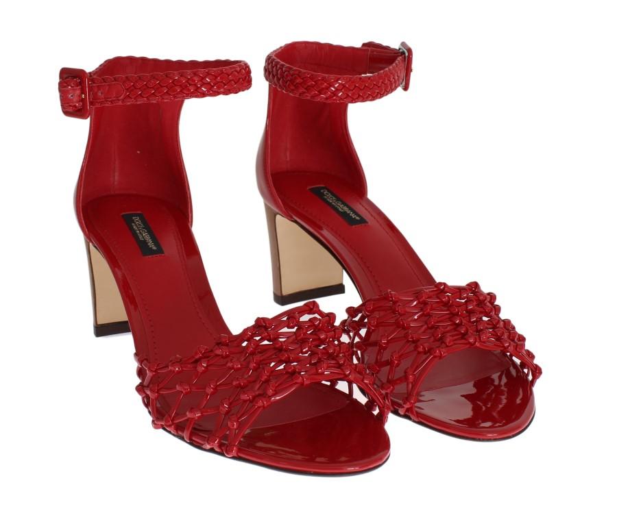 Red Leather Ankle Strap Sandals