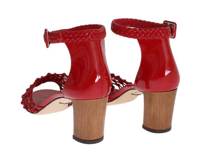 Red Leather Ankle Strap Sandals