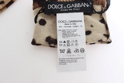 Brown Leopard Print Wool Elbow Gloves
