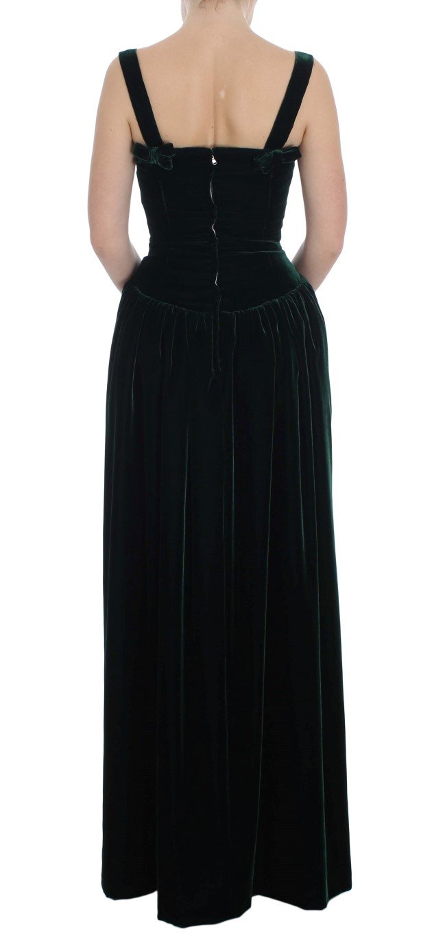 Dark Green Velvet Full Length Gown Dress