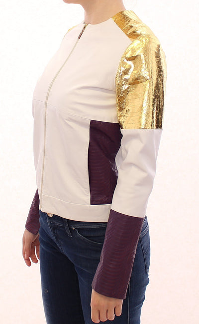 White Gold Purple Leather Jacket
