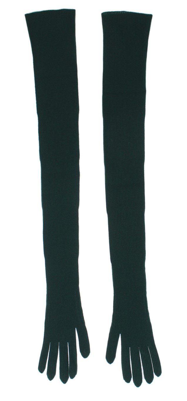 Green Ribbed Cashmere Elbow Gloves