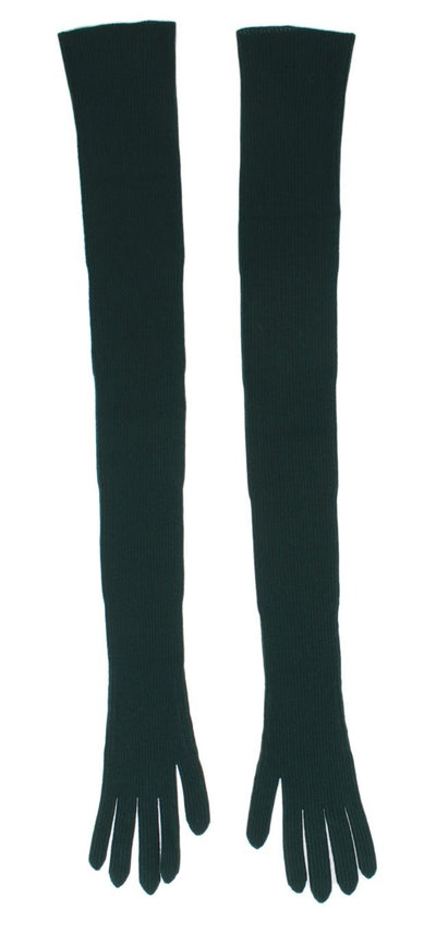 Green Ribbed Cashmere Elbow Gloves