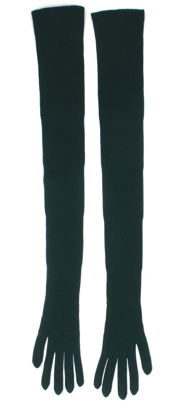 Green Ribbed Cashmere Elbow Gloves
