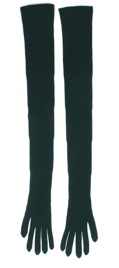 Green Ribbed Cashmere Elbow Gloves