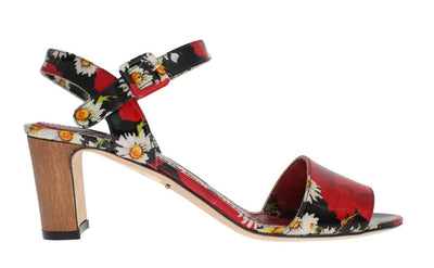 Multicolor Floral Leather Ankle Strap Sandals