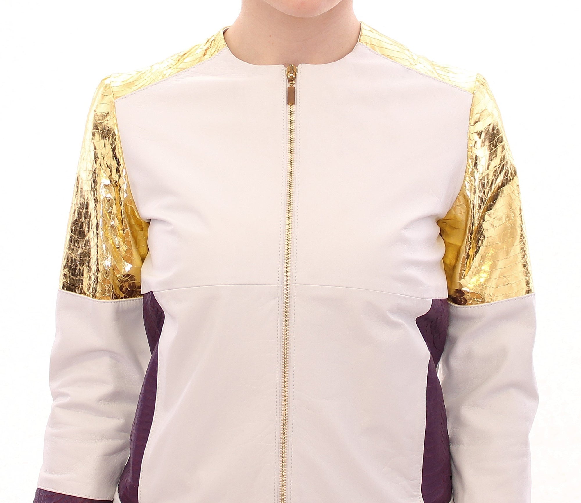 White Gold Purple Leather Jacket