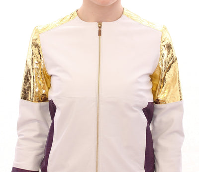White Gold Purple Leather Jacket