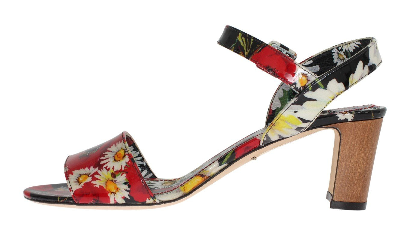Multicolor Floral Leather Ankle Strap Sandals