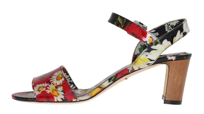 Multicolor Floral Leather Ankle Strap Sandals