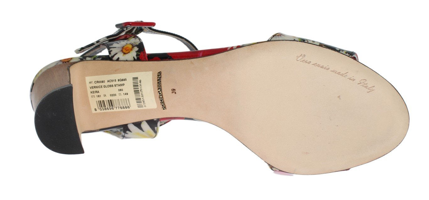 Multicolor Floral Leather Ankle Strap Sandals