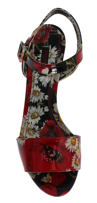 Multicolor Floral Leather Ankle Strap Sandals