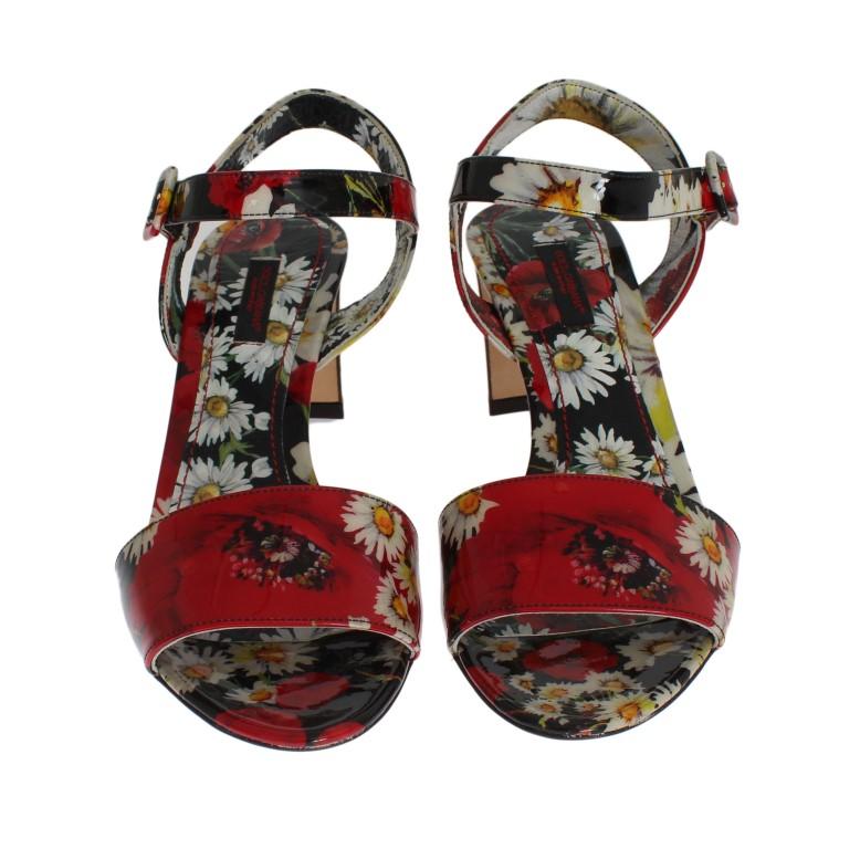 Multicolor Floral Leather Ankle Strap Sandals