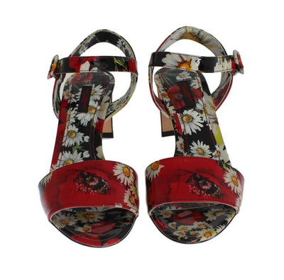 Multicolor Floral Leather Ankle Strap Sandals