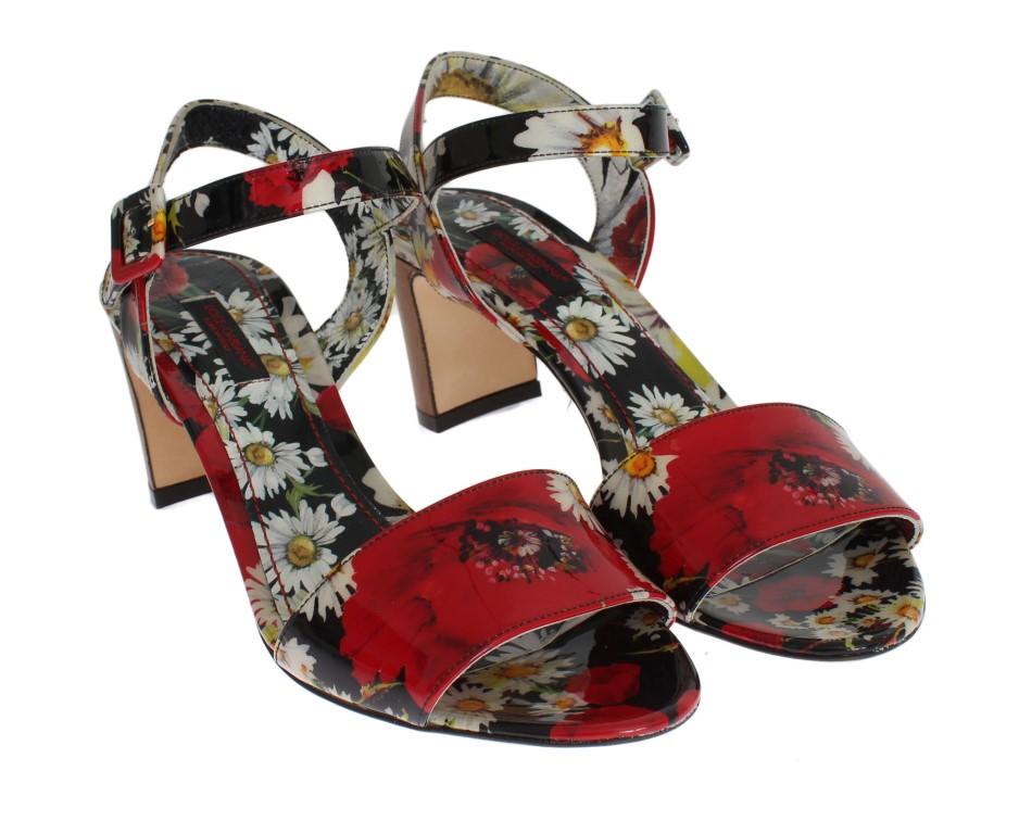 Multicolor Floral Leather Ankle Strap Sandals