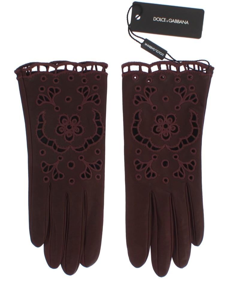 Bordeaux Leather Floral Cutout Gloves