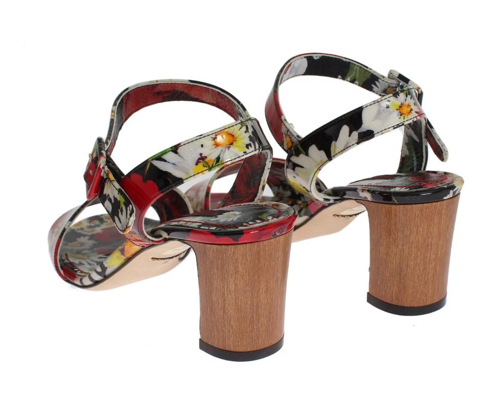 Multicolor Floral Leather Ankle Strap Sandals