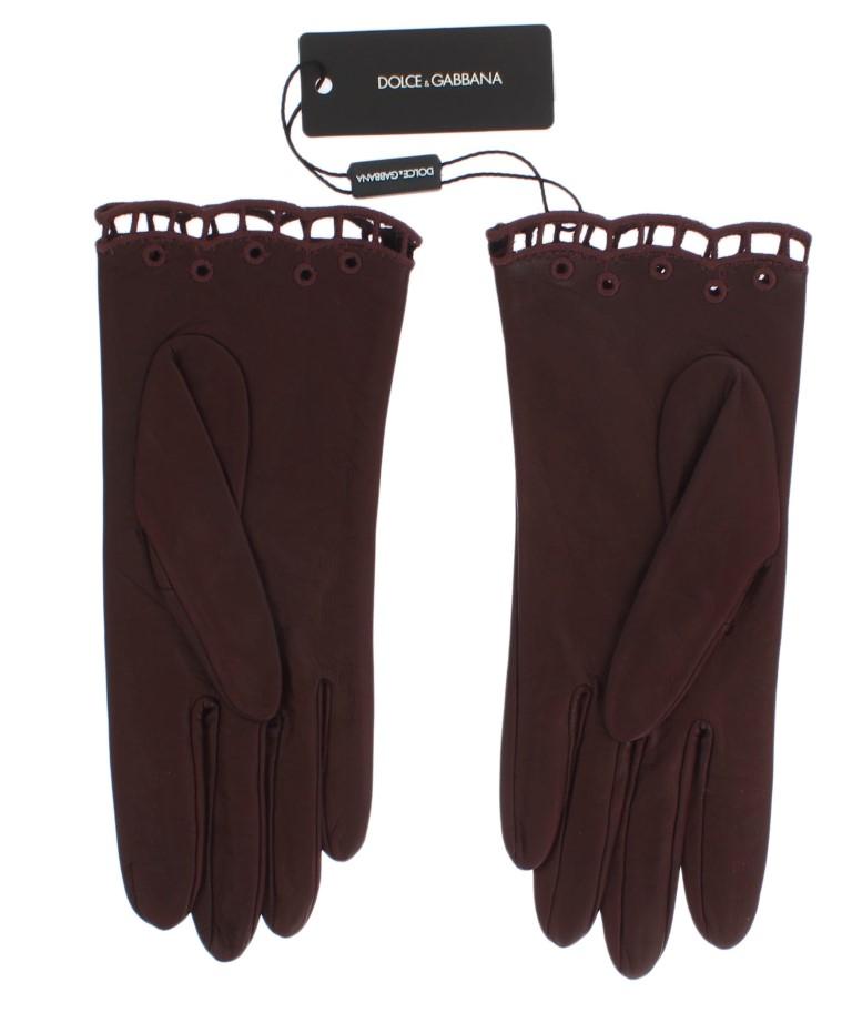 Bordeaux Leather Floral Cutout Gloves