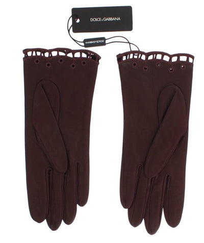 Bordeaux Leather Floral Cutout Gloves