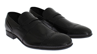 Black Lizard Leather Loafers Dress Shoes