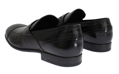 Black Lizard Leather Loafers Dress Shoes