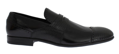 Black Lizard Leather Loafers Dress Shoes