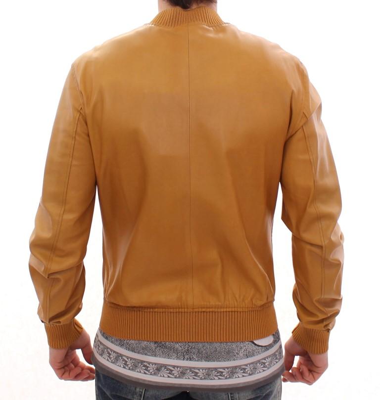 Yellow Leather Silk Jacket Coat
