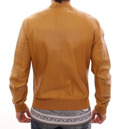 Yellow Leather Silk Jacket Coat