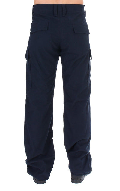 Blue Cotton Cargo Straight Fit Pants