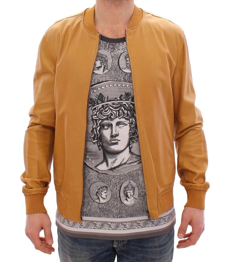 Yellow Leather Silk Jacket Coat