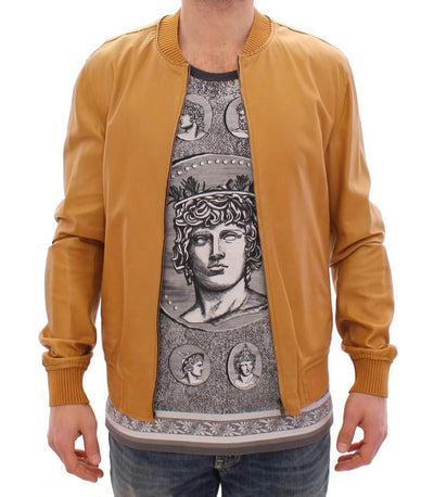 Yellow Leather Silk Jacket Coat