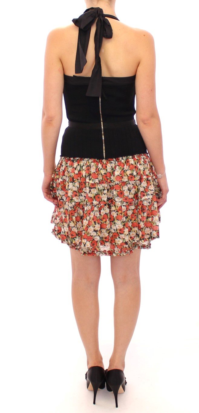Multicolor floral bubble halterneck dress