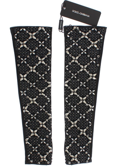 Brown Leather Black Clear Crystal Gloves
